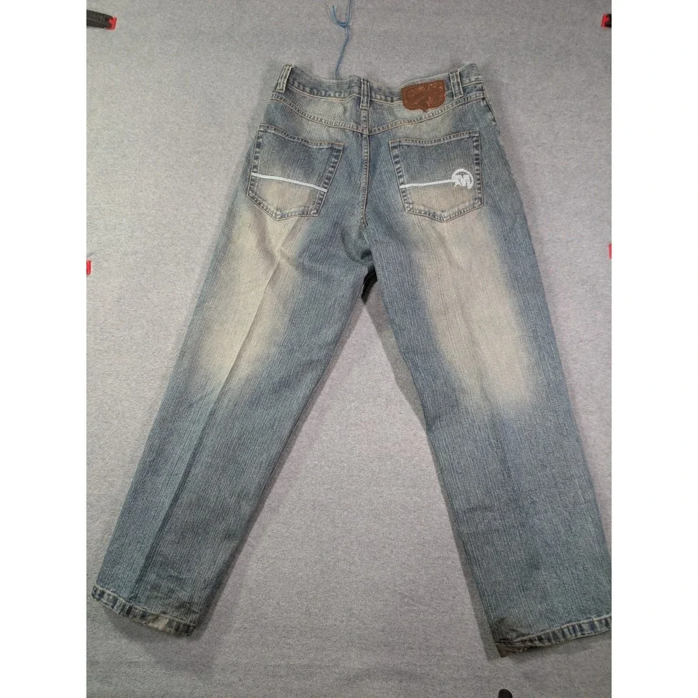 MECCA USA VTG Y2K Baggy Jeans Mens 34x32 Light Wash Distressed Denim Wide Leg